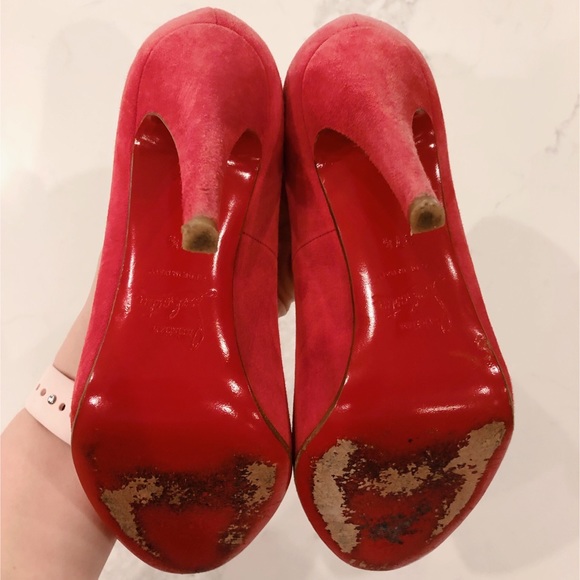 CHRISTIAN LOUBOUTIN Pink Suede “Simple Pumps” SZ 37.5 - Picture 9 of 16